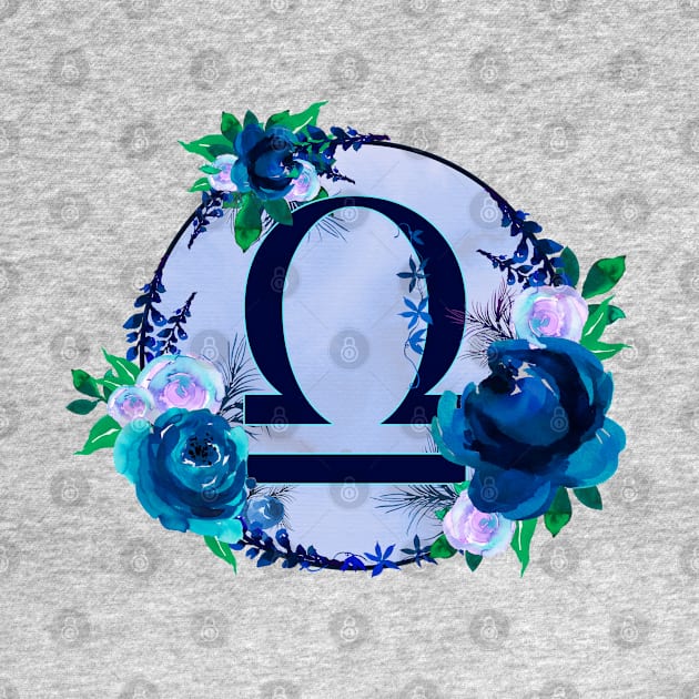 Libra Zodiac Horoscope Blue Floral Monogram by bumblefuzzies